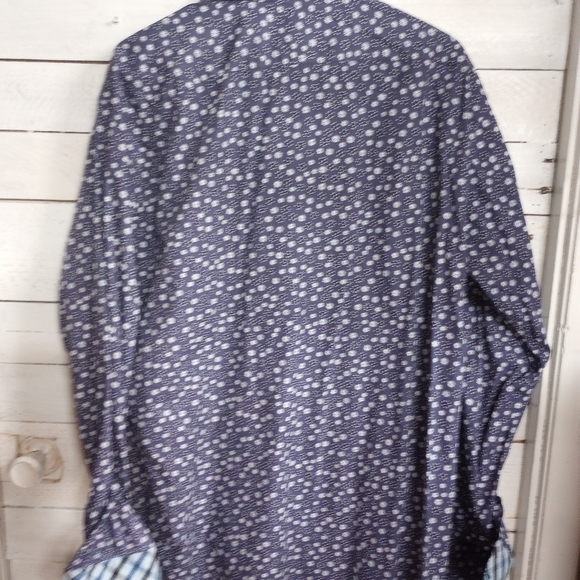 Thomas Dean Mens Size 2XL Button Front Shirt Contrasting Flip Cuff Purple Floral - Picture 8 of 11